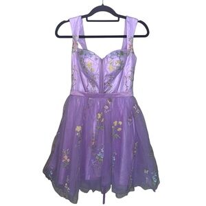 Floral embroidered tulle short dress